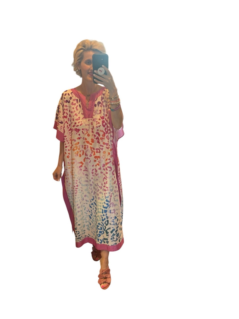 Pink Multicolor Leopard-Print Women’s Swim Cover-Up Caftan, NWT